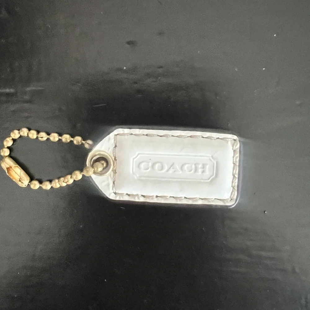 Coach Mini White Leather HangTag Keychain